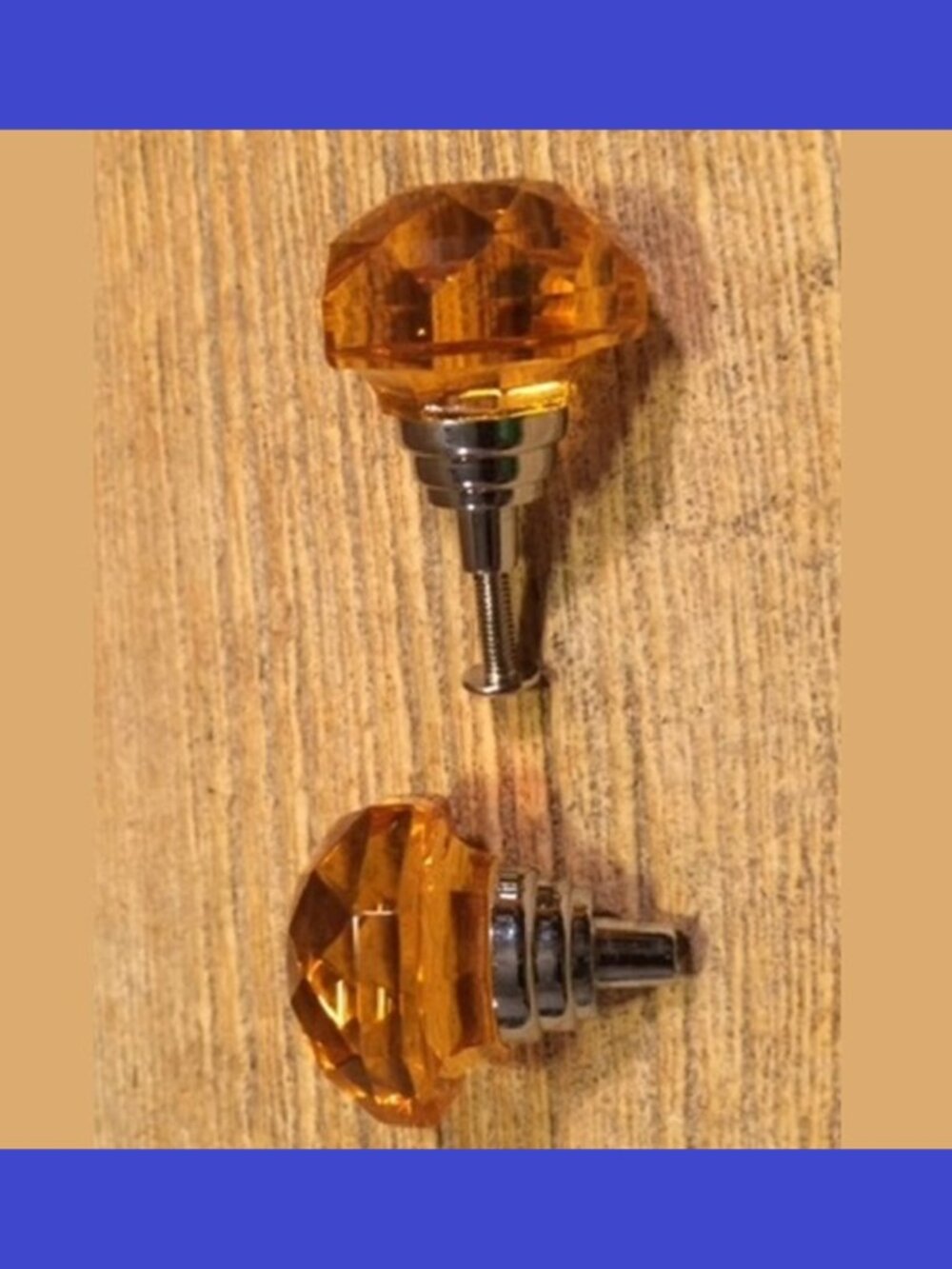 Set of Two (2) Large Amber Solid Crystal Drawer Knob Cabinet Pull Two (2) HO14A